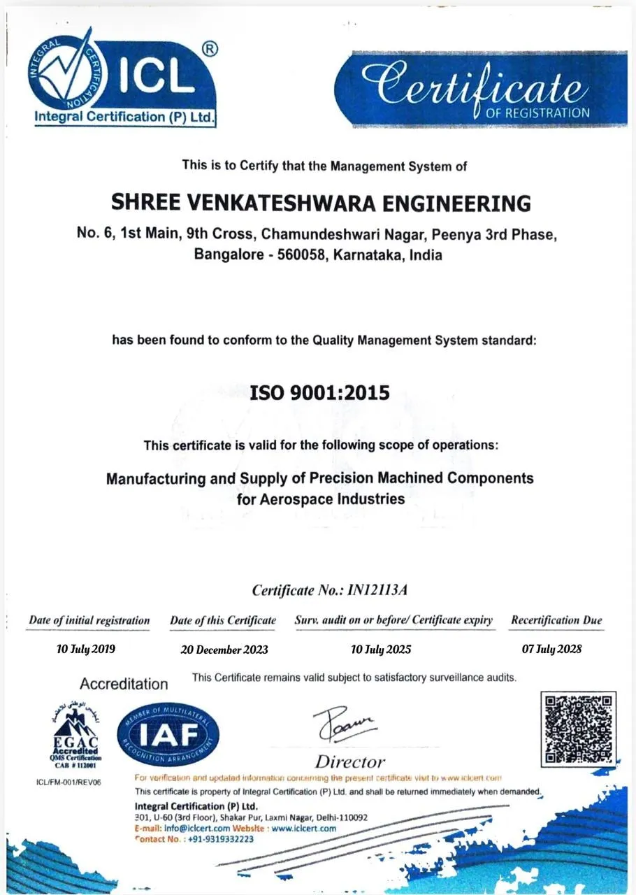 ISO 9001:2015 certificate of registration for Shree Venkateshwara Engineering, certificate number IN12113A, issued by Integral Certification (P) Ltd.